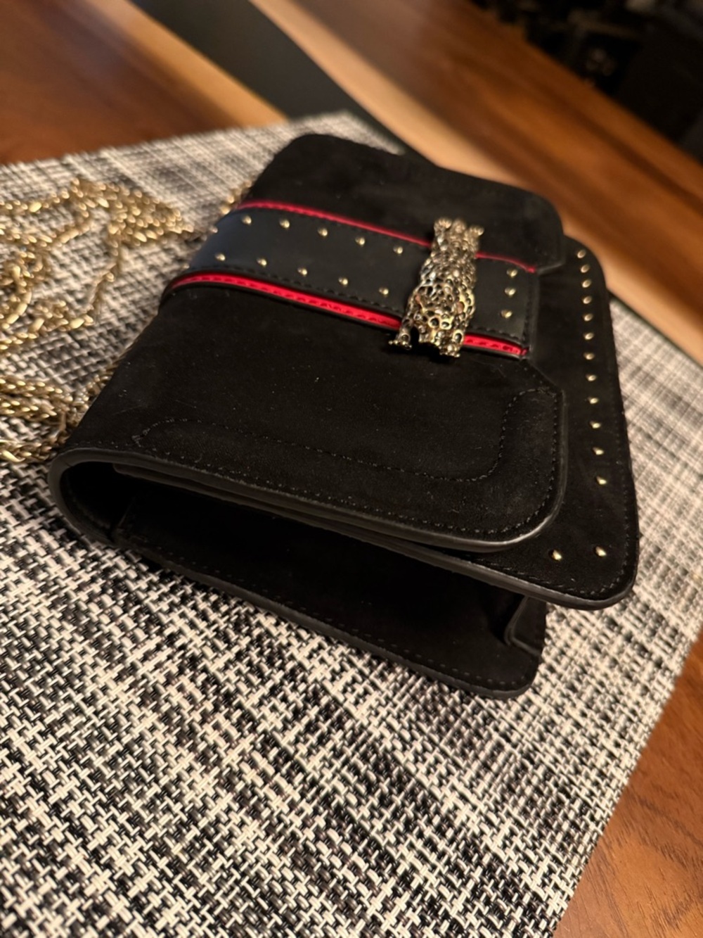 Topshop Panther 🐆 Chain Crossbody Bag | Black Velvet & Studded - Picture 7 of 10